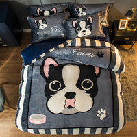 HKM-143699 Cozy Cartoon Coral Velvet Bed Set with Four-Piece Winter Flannel Sheets