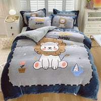HKM-143699 Cozy Cartoon Coral Velvet Bed Set with Four-Piece Winter Flannel Sheets