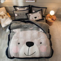 HKM-143699 Cozy Cartoon Coral Velvet Bed Set with Four-Piece Winter Flannel Sheets