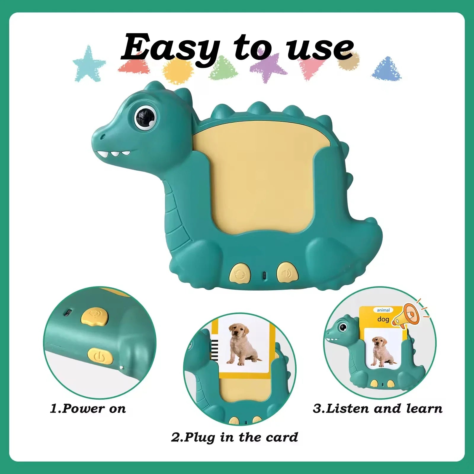 HKM-143955 Educational Dinosaur Card Learning Machine for Early Childhood Development - German and English Speaking Puzzle Toy