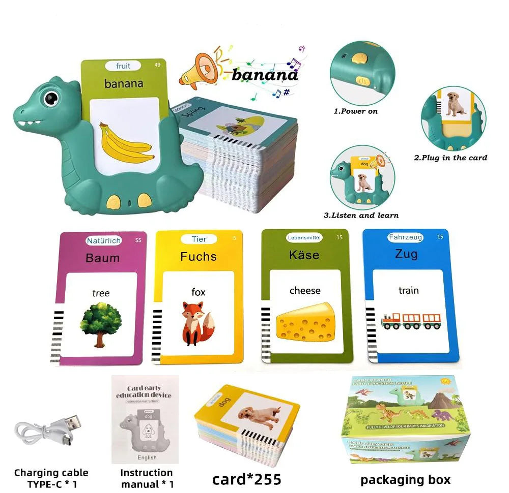 HKM-143955 Educational Dinosaur Card Learning Machine for Early Childhood Development - German and English Speaking Puzzle Toy