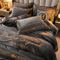 HKM-144211 Milk Velvet Embroidery Four-Piece Bedding Set for Various Bed Sizes