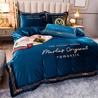 HKM-144211 Milk Velvet Embroidery Four-Piece Bedding Set for Various Bed Sizes