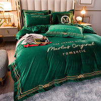 HKM-144211 Milk Velvet Embroidery Four-Piece Bedding Set for Various Bed Sizes