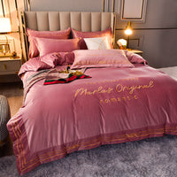 HKM-144211 Milk Velvet Embroidery Four-Piece Bedding Set for Various Bed Sizes