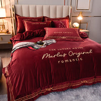 HKM-144211 Milk Velvet Embroidery Four-Piece Bedding Set for Various Bed Sizes