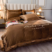 HKM-144211 Milk Velvet Embroidery Four-Piece Bedding Set for Various Bed Sizes