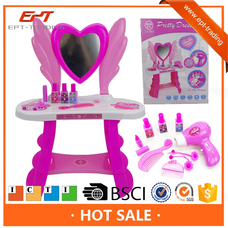 KTX-144211 Miniature Makeup Set with Hand Carry Chair and Dressing Table for Pretend Play