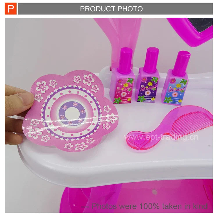 KTX-144211 Miniature Makeup Set with Hand Carry Chair and Dressing Table for Pretend Play