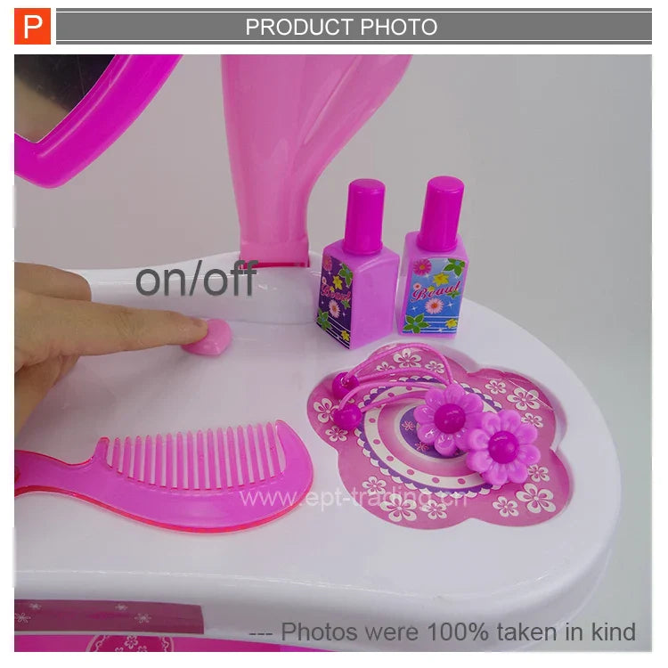 KTX-144211 Miniature Makeup Set with Hand Carry Chair and Dressing Table for Pretend Play