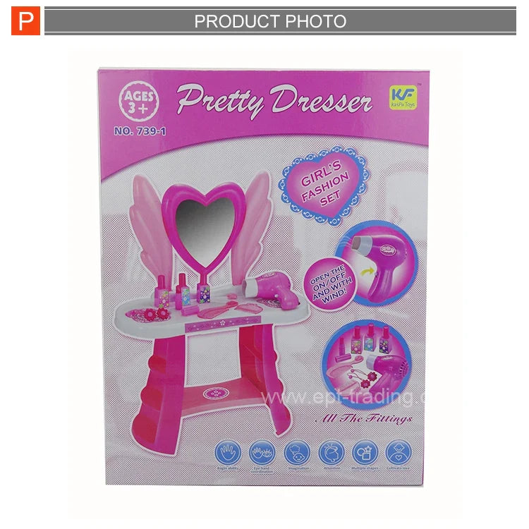 KTX-144211 Miniature Makeup Set with Hand Carry Chair and Dressing Table for Pretend Play