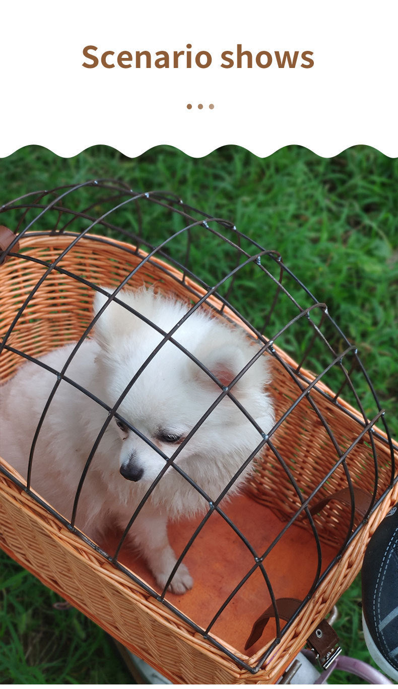 HKM-144403 Honey Color Rattan Rear Bicycle Basket for Pets and Cargo