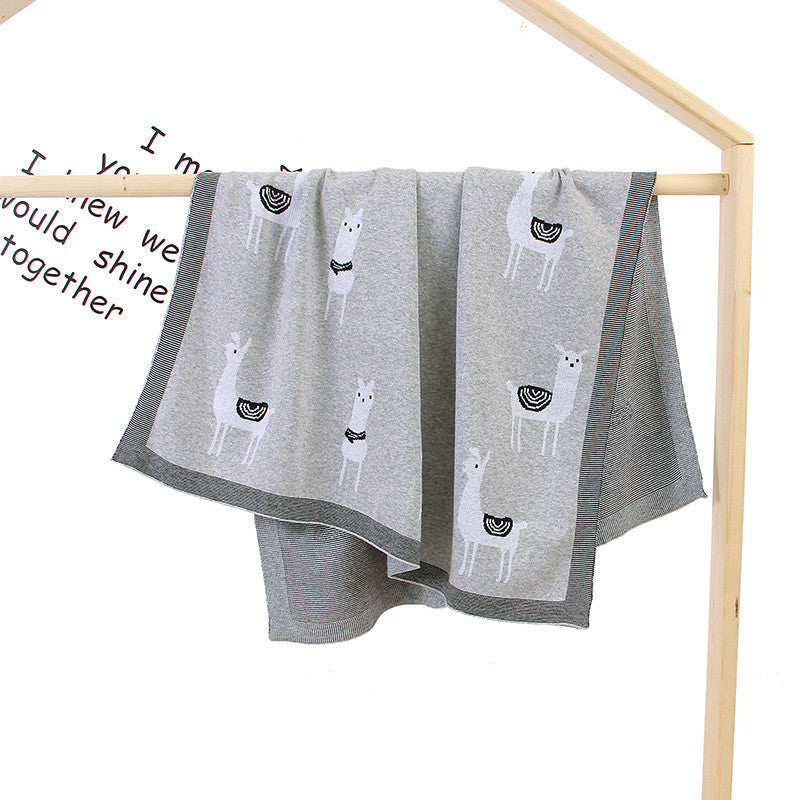 HKM-144531 Cotton Knitted Alpaca Stroller Cover Quilt for Boys and Girls in Gray and Pink