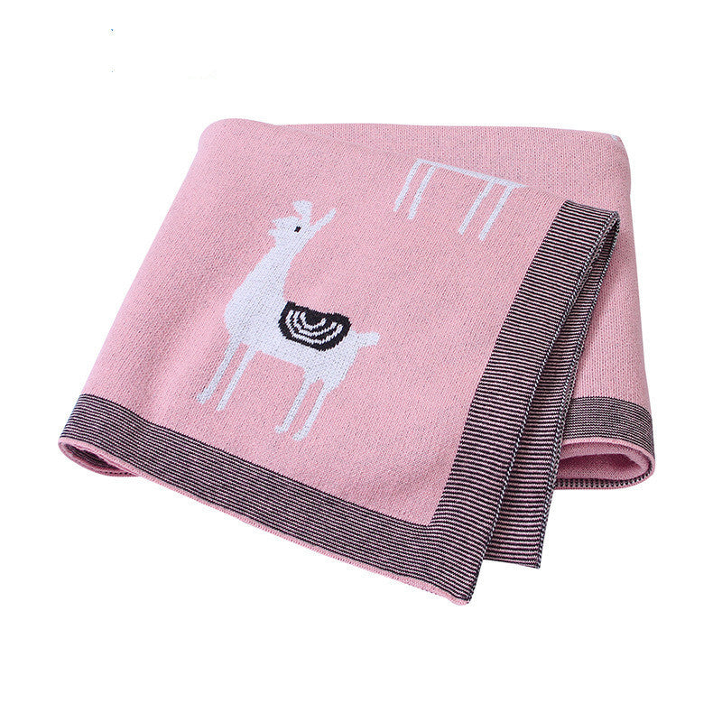 HKM-144531 Cotton Knitted Alpaca Stroller Cover Quilt for Boys and Girls in Gray and Pink