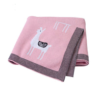 HKM-144531 Cotton Knitted Alpaca Stroller Cover Quilt for Boys and Girls in Gray and Pink