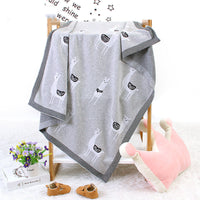 HKM-144531 Cotton Knitted Alpaca Stroller Cover Quilt for Boys and Girls in Gray and Pink