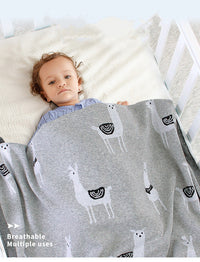 HKM-144531 Cotton Knitted Alpaca Stroller Cover Quilt for Boys and Girls in Gray and Pink