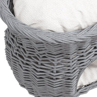 HKM-144531 Elevated 2-Tier Wicker Cat House with Washable Cushion, Grey Pet Bed and Play Tower
