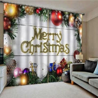 HKM-144659 Christmas Themed 3D Window Curtains for Living Room or Bedroom, Light-Blocking Polyester Panels, Set of 2