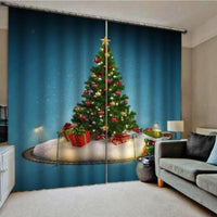 HKM-144659 Christmas Themed 3D Window Curtains for Living Room or Bedroom, Light-Blocking Polyester Panels, Set of 2