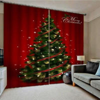 HKM-144659 Christmas Themed 3D Window Curtains for Living Room or Bedroom, Light-Blocking Polyester Panels, Set of 2
