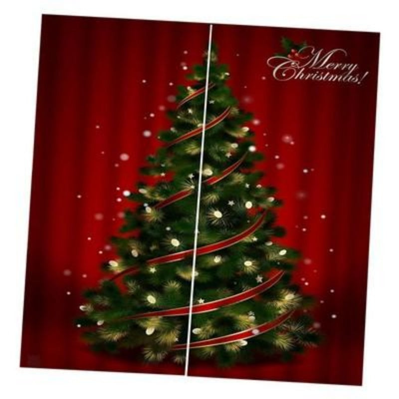 HKM-144659 Christmas Themed 3D Window Curtains for Living Room or Bedroom, Light-Blocking Polyester Panels, Set of 2