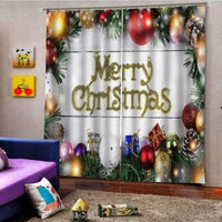 HKM-144659 Christmas Themed 3D Window Curtains for Living Room or Bedroom, Light-Blocking Polyester Panels, Set of 2