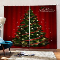 HKM-144659 Christmas Themed 3D Window Curtains for Living Room or Bedroom, Light-Blocking Polyester Panels, Set of 2