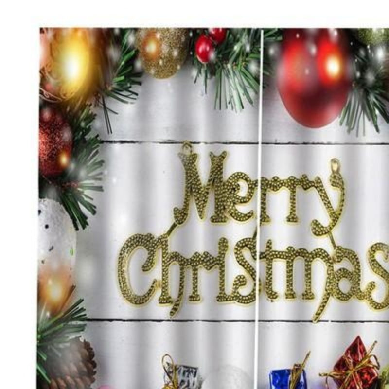 HKM-144659 Christmas Themed 3D Window Curtains for Living Room or Bedroom, Light-Blocking Polyester Panels, Set of 2
