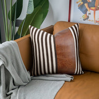 HKM-144659 Retro PU Leather Striped Pillow Cover for Nordic Style Living Room, 45x45CM