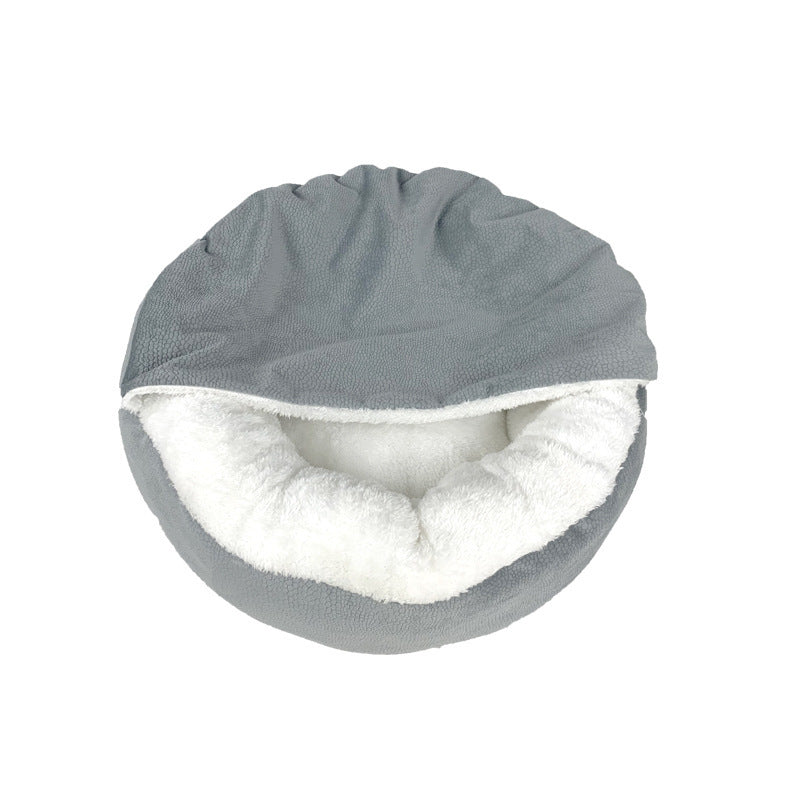 HKM-144659 Semi-Enclosed Warm Cloth Pet Nest Mat in Grey - 48x48x20cm & 56x56x20cm