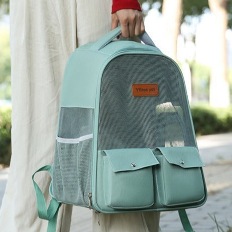 HKM-144723 Breathable Foldable Large Capacity Pet Backpack in Blue, Green, and Milky White