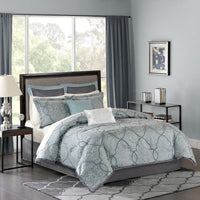 HKM-144851 12 Piece Blue Comforter Set with Cotton Sheets for California King Beds