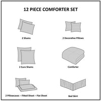 HKM-144851 12 Piece Blue Comforter Set with Cotton Sheets for California King Beds