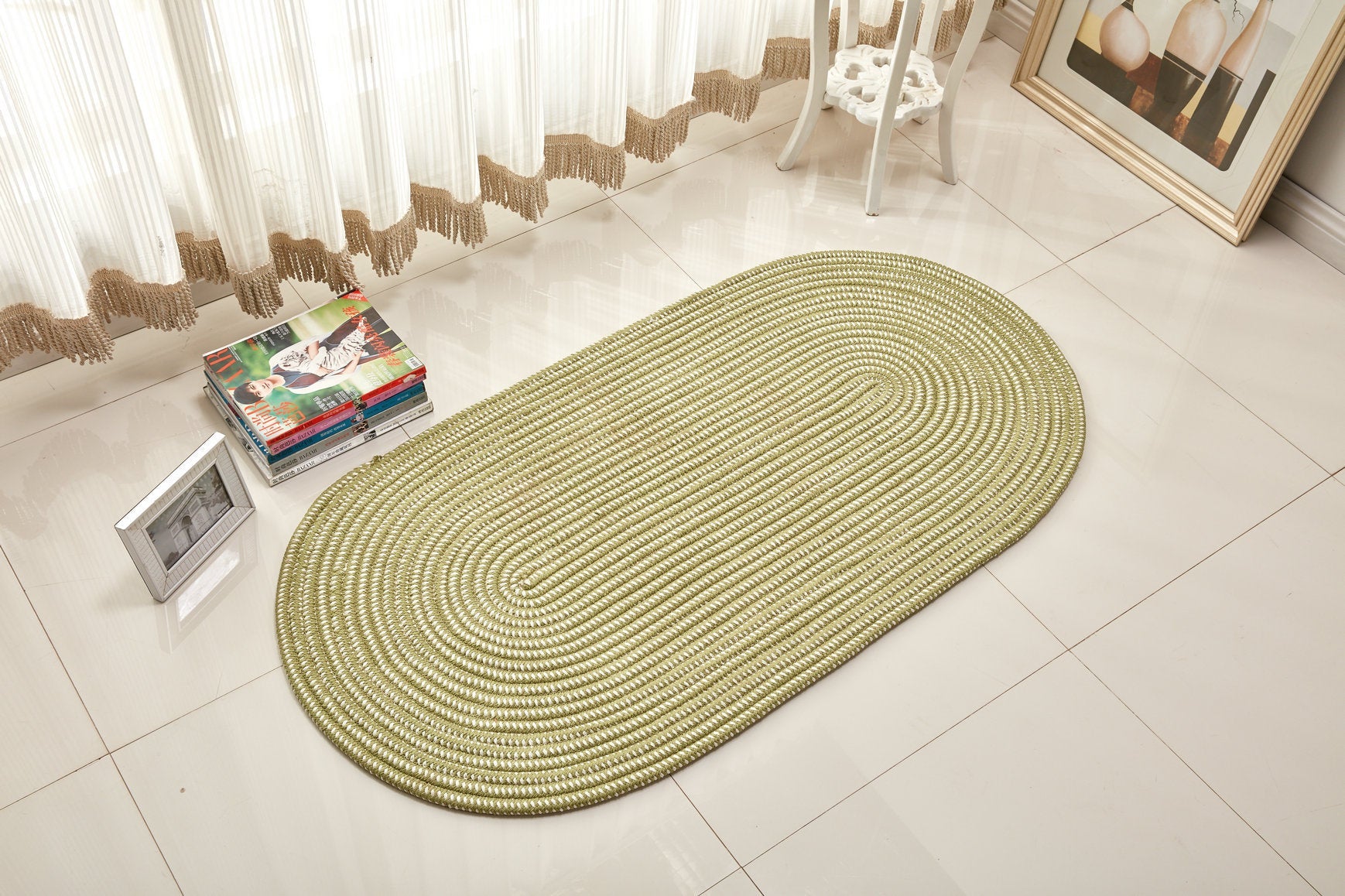 HKM-144915 Rope Woven Oval Carpet for Living Room, Bedroom, and Coffee Table - Machine Washable, Environmentally Friendly, Multiple Sizes Available