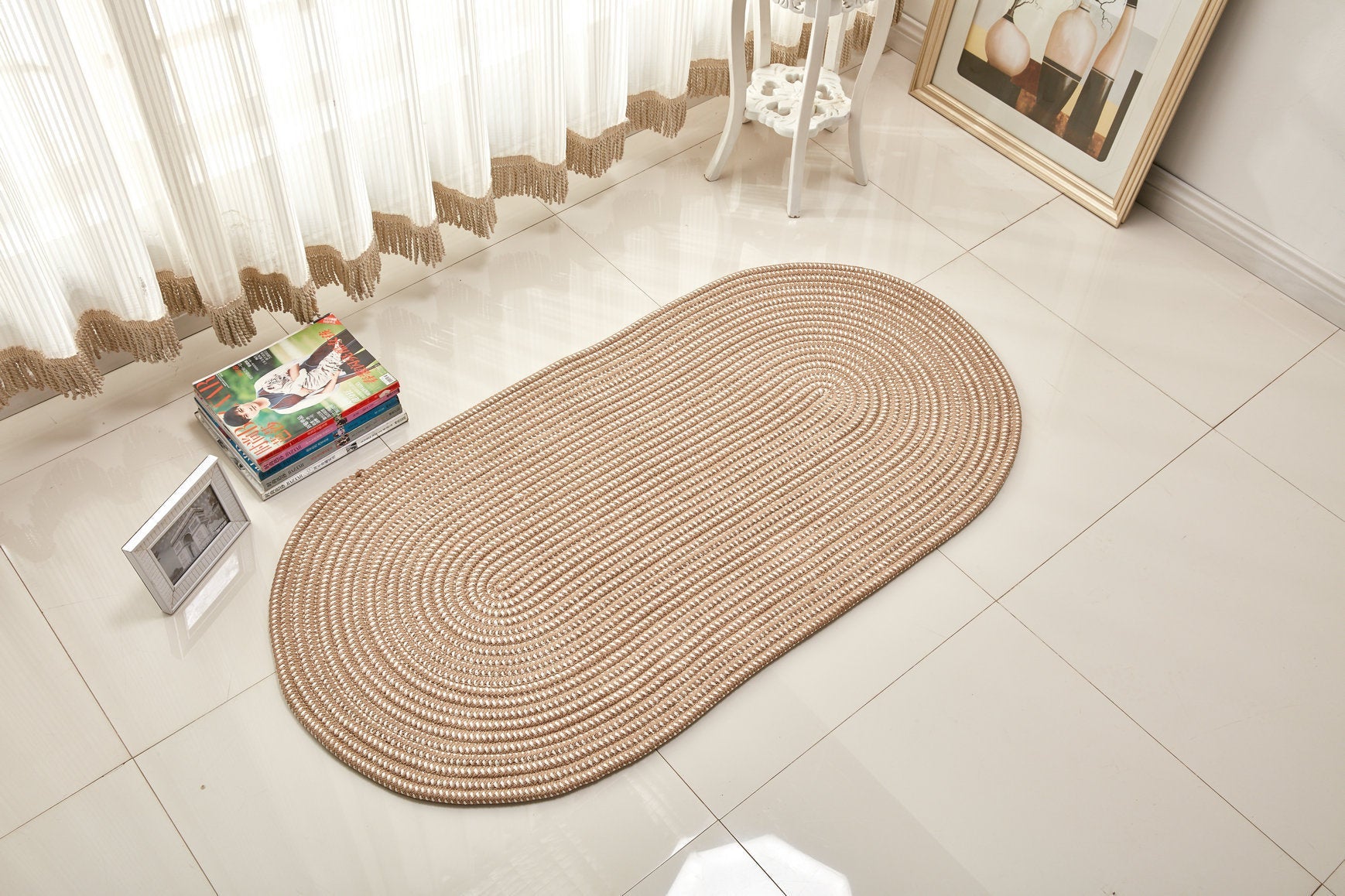 HKM-144915 Rope Woven Oval Carpet for Living Room, Bedroom, and Coffee Table - Machine Washable, Environmentally Friendly, Multiple Sizes Available