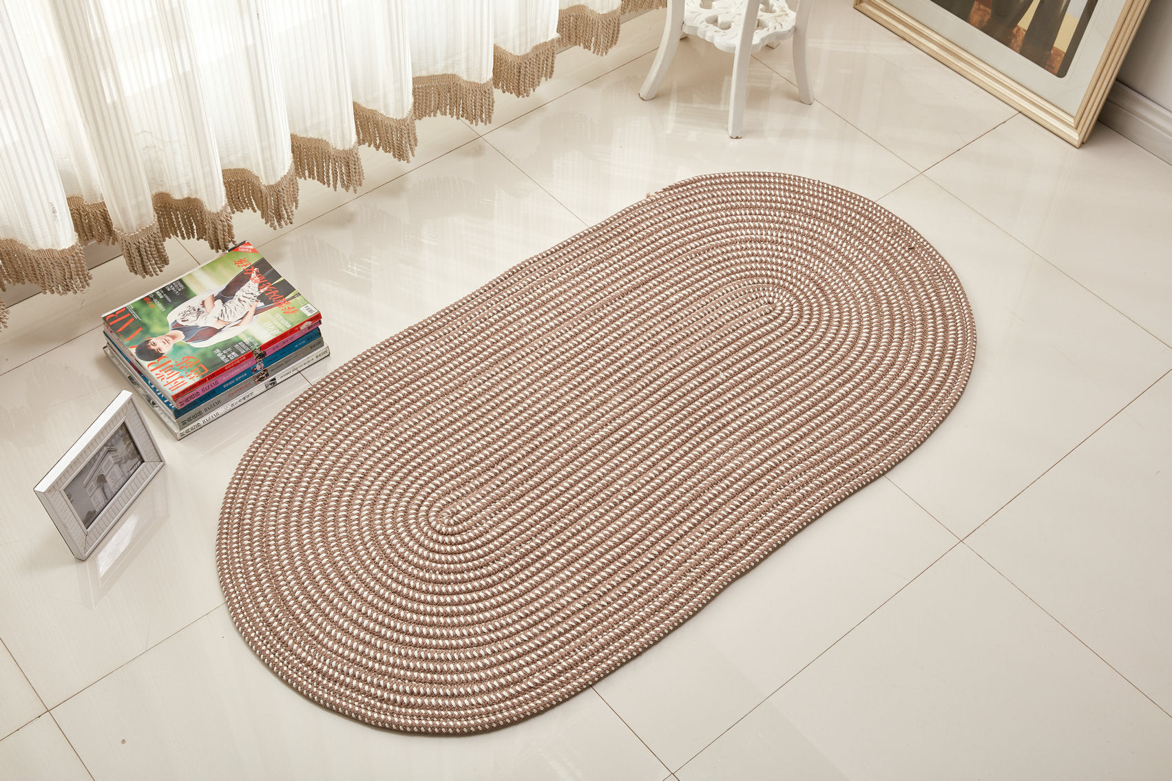 HKM-144915 Rope Woven Oval Carpet for Living Room, Bedroom, and Coffee Table - Machine Washable, Environmentally Friendly, Multiple Sizes Available