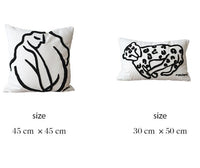 HKM-145363 Nordic Art Embroidery Pillowcase with Black and White Lines - Cute Leopard and Doze Girl Designs, Square Cushions with Pillow Core Included