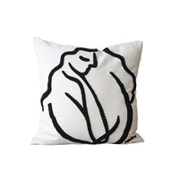HKM-145363 Nordic Art Embroidery Pillowcase with Black and White Lines - Cute Leopard and Doze Girl Designs, Square Cushions with Pillow Core Included