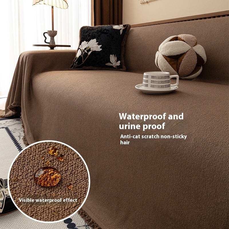 KTX-145427 Teddy Plush Waterproof All-Season Sofa Cover - Non-Slip, Anti-Scratch, Dustproof