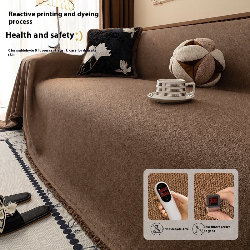 KTX-145427 Teddy Plush Waterproof All-Season Sofa Cover - Non-Slip, Anti-Scratch, Dustproof