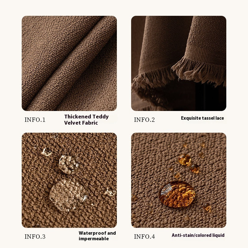 KTX-145427 Teddy Plush Waterproof All-Season Sofa Cover - Non-Slip, Anti-Scratch, Dustproof