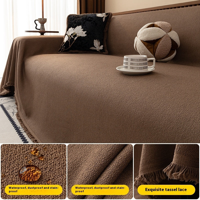 KTX-145427 Teddy Plush Waterproof All-Season Sofa Cover - Non-Slip, Anti-Scratch, Dustproof