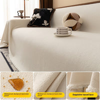 HKM-145427 Teddy Plush Waterproof All-Season Sofa Cover - Non-Slip, Anti-Scratch, Dustproof