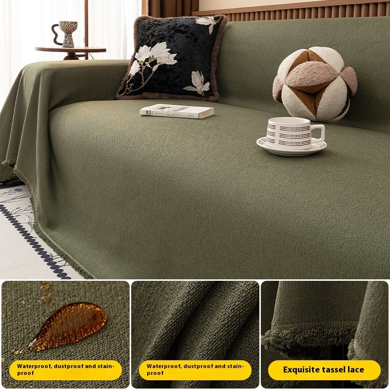 KTX-145427 Teddy Plush Waterproof All-Season Sofa Cover - Non-Slip, Anti-Scratch, Dustproof
