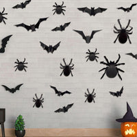 HKM-145491 Self-Adhesive Wall Stickers - 12 Big Spider and 28 Bat Set for Halloween Decor