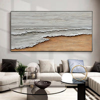 HKM-145619 Hand-Painted Abstract Oil Painting on Canvas – Textured Seaside Landscape for Home and Office Décor