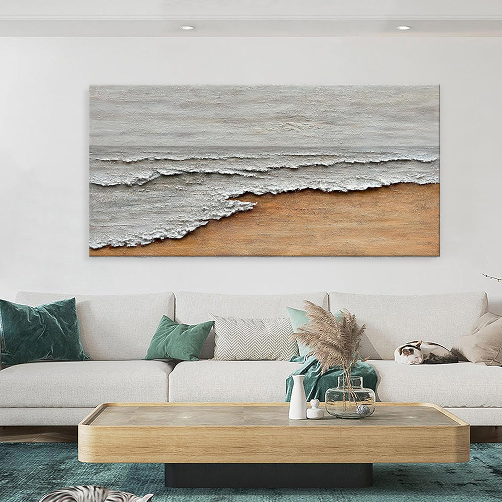 HKM-145619 Hand-Painted Abstract Oil Painting on Canvas – Textured Seaside Landscape for Home and Office Décor