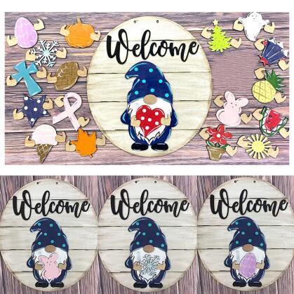 HKM-145811 3D Stereo Wooden Welcome Doorplate with Decorative Characters for Various Occasions
