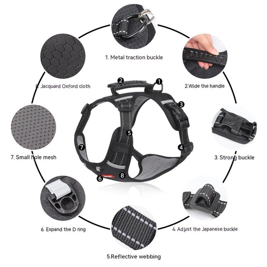 HKM-145875 Reflective Pet Vest with Harness and Shock Absorber - 1.5M Rope in Various Colors